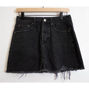 Black American Eagle Outfitters Raw Edge Denim Mini Skirt With Button Fly - 2